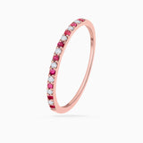 Anel de meia aliança Milett com diamantes e rubis em ouro rosa 18 K