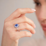 Irina Blue Sapphire and Diamond Ring in 18k White Gold
