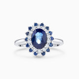 Irina Blue Sapphire and Diamond Ring in 18k White Gold