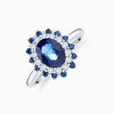 Irina Blue Sapphire and Diamond Ring in 18k White Gold