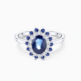 Irina Blue Sapphire and Diamond Ring in 18k White Gold