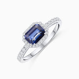 Octo Diamond and Sapphire Ring in 18k White Gold
