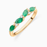 Anel Tri-Marquise de diamante e esmeralda em ouro amarelo 18K
