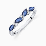Tri-Marquise Diamond and Sapphire Ring in 18k White Gold