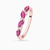 Sortija Tri-Marquise de Diamantes y Rubíes en Oro Rosa de 18 Kt
