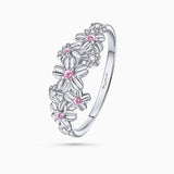 Anel Sakura com safiras rosa e diamantes em ouro branco 18 K