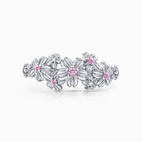 Anel Sakura com safiras rosa e diamantes em ouro branco 18 K