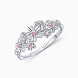 Anel Sakura com safiras rosa e diamantes em ouro branco 18 K