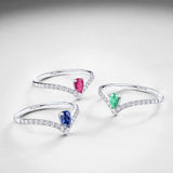 Anel Mia Esmeralda e Diamante em Ouro Branco 18 Kt