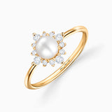Sortija Midnight Holly de Perla y Diamantes en Oro Amarillo de 18 Kt