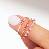 Anel Meia Aliança Vera com Diamantes e Rubis em Ouro Rosa 18 K