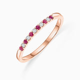 Anel Meia Aliança Vera com Diamantes e Rubis em Ouro Rosa 18 K
