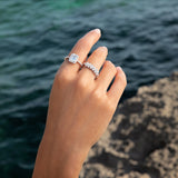 Sortija Art Decó de Diamantes y Aguamarina en Oro Blanco de 18 Kt