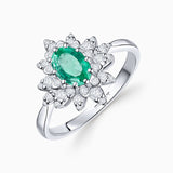 Anel de esmeralda e diamante Green Jay em ouro branco 18 K