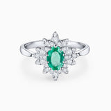 Anel de esmeralda e diamante Green Jay em ouro branco 18 K