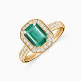 Anel Windsor Esmeralda e Diamante em Ouro Amarelo 18 K