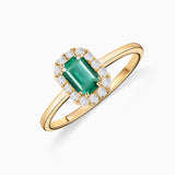 Anel Elizabeth Esmeralda e Diamante em Ouro Amarelo 18 K