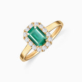 Anel Elizabeth com Esmeralda e Diamantes 0,30 Cts. em ouro amarelo 18 Kt