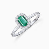 Sortija Elizabeth de Esmeralda y Diamantes en Oro Blanco de 18 Kt