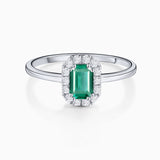 Sortija Elizabeth de Esmeralda y Diamantes en Oro Blanco de 18 Kt
