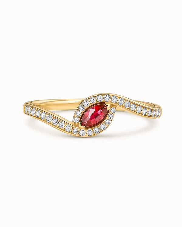 Sortija Liora Élan de Rubí y Diamantes en Oro Amarillo de 18 kt