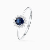 Sortija Dalia de Zafiro y Diamantes en Oro Blanco de 18 Kt