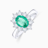Irem 0.70 ct Diamond and Emerald Ring in 18k White Gold
