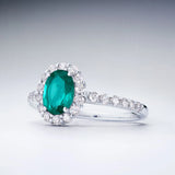 Pavé Nicole 0.56 ct Diamond and Emerald Ring in 18k White Gold