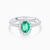 Pavé Nicole 0.56 ct Diamond and Emerald Ring in 18k White Gold