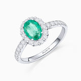 Pavé Nicole 0.56 ct Diamond and Emerald Ring in 18k White Gold