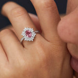 Anel Petra de Turmalina Rosa e Diamante 0,40 Cts. em ouro branco 18 Kt