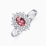 Anel Petra de Turmalina Rosa e Diamante 0,40 Cts. em ouro branco 18 Kt