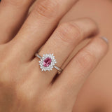 Sortija Petra de Turmalina Rosa y Diamantes en Oro Blanco de 18 Kt