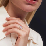 Sortija Petra de Turmalina Rosa y Diamantes en Oro Blanco de 18 Kt