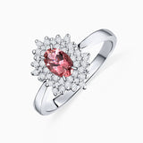 Sortija Petra de Turmalina Rosa y Diamantes en Oro Blanco de 18 Kt