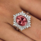 Sortija Petra de Turmalina Rosa y Diamantes 1,51 Cts. en Oro Blanco de 18 Kt