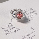 Sortija Petra de Turmalina Rosa y Diamantes 1,51 Cts. en Oro Blanco de 18 Kt