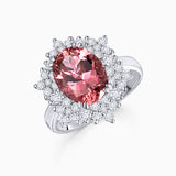 Sortija Petra de Turmalina Rosa y Diamantes 1,51 Cts. en Oro Blanco de 18 Kt