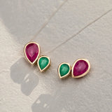 Brincos Nelis Ruby e Emerald Climber em ouro amarelo 18 K