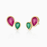 Brincos Nelis Ruby e Emerald Climber em ouro amarelo 18 K