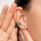Tri-Marquise Emerald Piercing Earring in 18k Yellow Gold