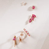 Brinco piercing Tri-Marquise Ruby em ouro amarelo 18K