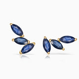 Pendientes Trepadores Tri-Marquise Zafiro en Oro Amarillo de 18 Kt