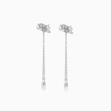 Petit Diamond Leaves Chain Earrings in 18k White Gold