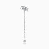 Brinco de piercing Petite Diamonds com folhas e correntes em ouro branco 18 K