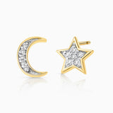 Petit Diamond Moon & Star Earrings in 18k Yellow Gold