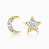Petit Diamond Moon & Star Earrings in 18k Yellow Gold
