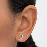 Petit Diamond Moon & Star Earrings in 18k White Gold