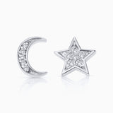 Petit Diamond Moon & Star Earrings in 18k White Gold