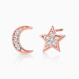 Petit Diamond Moon & Star Earrings in 18k Rose Gold